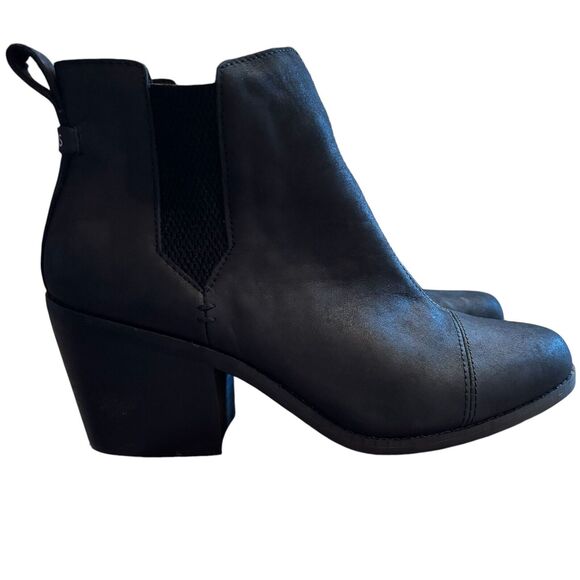 TOMS Everly Black Nubuck Chelsea Heeled Booties 10016837 9 Excellent Condition - Picture 1 of 9